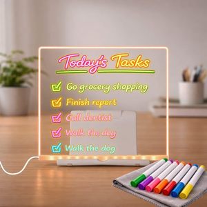 แผ่นวาดภาพ LED อะคริลิคเรืองแสง กระดานลบข้อความพร้อมปากกาตั้งโต๊ะ สำหรับตกแต่งภายในห้องนอน ร้านค้า ร้านอาหาร ไฟกลางคืน - Product Image 2