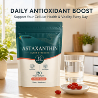 Gélules d'astaxanthine 12 mg liposomales, 120 gélules végétaliennes, supplément OEM personnalisé sous marque privée, qualité 100000, atelier de fabrication propre