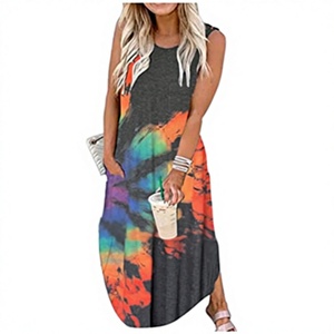 Versatile Elastic Waist <b>Boho</b> <b>Summer</b> Print Washed A-line Slim-fit Sleeveless Mini <b>Dress</b> - Product Image 1