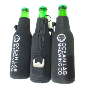Black Neoprene Insulated Beer <b>Bottle</b> Sleeve Cooler Bag with Built-In <b>Bottle</b> Opener Convenient and Stylish Beer Holder - Product Image 2