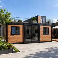 Structure pliable à double aile et toit plat de 20 pieds, avec deux chambres, un salon, une cuisine et une salle de bain avec séparation sec-humide