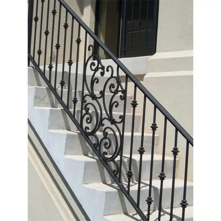 Galvanized aged bronze wrought iron balcony railings