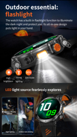 Montre connectée HT42, écran 1,7 pouce, appels Bluetooth, plus de 100 modes sportifs scientifiques, suivi GPS, lampe torche 850 mAh, étanche 3 ATM, montre connectée sportive