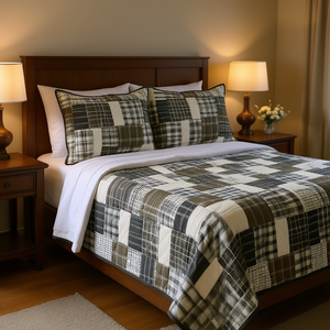 Juego de Edredón Reversible de 3 Piezas, Diseño Floral Vintage en Negro y Marrón, Tamaño Queen, Relleno de Algodón, Uso Hotelero, Patchwork Cosido a Mano - Product Image 2