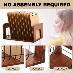 Wooden and wrought iron partitioned <b>file</b> and book storage rack, desktop <b>file</b> <b>organizer</b>, storage rack, portable storage bookend - Product Image 4