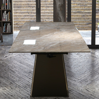 Meubles de salle à manger modernes et luxueux sur mesure, pieds en métal, plateau en céramique, verre trempé, table pliable 6 places
