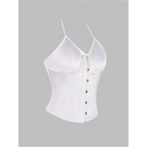 Top Corsé de Satén para Mujer con Botones Metálicos, Tirantes Finos, Estilo Halter, Ajustado, Cintura Natural, Vestido de Fiesta - Product Image 4