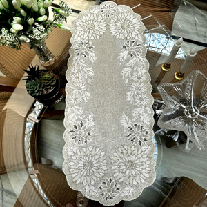 Embroidered Floral <b>Table</b> <b>Runner</b> Classic Linen Home Decor Washable - Product Image 1