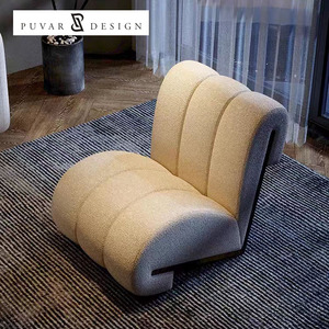 Chaise de loisirs de luxe moderne nordique canapé simple laine d'agneau pouf en bois massif chaise de salon - Product Image 5