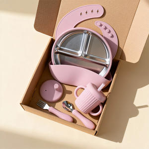 Vajilla Infantil Apta <span class=keywords><strong>para</strong></span> Lavavajillas, <span class=keywords><strong>Plato</strong></span> de Acero Inoxidable 304 <span class=keywords><strong>con</strong></span> Mangas de Silicona Extraíbles y <span class=keywords><strong>Ventosa</strong></span> - Product Image 1