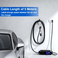 Câble de recharge portable pour VE 3,5 kW Type 2, prise UK 3 broches, 5 m, courant réglable 8/10/13/16A, écran numérique, niveau d'étanchéité IP67 max.