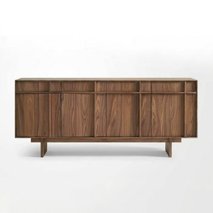 Premium Minimalist Walnut <b>Sideboard</b> 4-Door Large <b>Storage</b> Mid Century Modern Credenza For Living Room Dining Room - Product Image 1