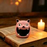 Porte-bougie en céramique en forme de citrouille rayée souriante, base vert clair, pour bougie chauffe-plat, figurine Jack O'Lantern d'Halloween pour chambre à coucher