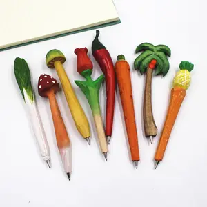 wooden artificial plant sculpture cute fun novelty gift writing pen wood carved animal shape pens stationary accessories school