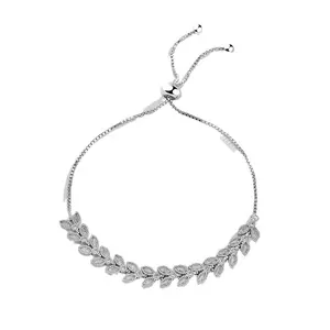 Wholesale Fashion Adjustable Jewelry Popular Leaf Shape Cubic Zirconia Wedding Bridal Luxury Charm Bangle Bracelets for Women