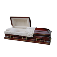Ataúdes y Féretros Funerarios de Madera de Álamo, Terciopelo Color Caoba Oscura, Acabado Brillante, Manos Orando en las Esquinas