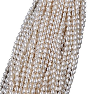 Perles d'eau douce naturelles de forme de riz blanc de 6 à 7 mm, perles Zhuji dispersées pour la fabrication de bijoux, vente en gros colorée - Product Image 5
