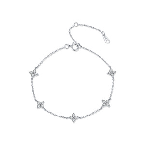 S925 Sterling Silver dainty three flower zircon <b>bracelet</b> delicate silver chain adjustable thin charm <b>bracelet</b> for women - Product Image 1