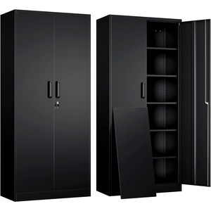 Armario de Almacenamiento de Acero <span class=keywords><strong>para</strong></span> Garaje, 2 Puertas, 5 <span class=keywords><strong>Estantes</strong></span> Ajustables, Armario Archivador con Cerradura y Almacenamiento <span class=keywords><strong>para</strong></span> Herramientas - Product Image 1