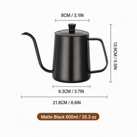 Carafe à café en acier inoxydable 304, bec long fin, design minimaliste moderne, pour usage domestique, outil de barista pour le café filtre.