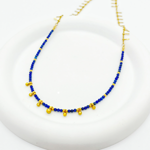 Collier chic rétro NS5125 avec perles en lapis-lazuli, plaqué or 18 carats, en acier inoxydable, avec breloques perlées, pour femmes - Product Image 3