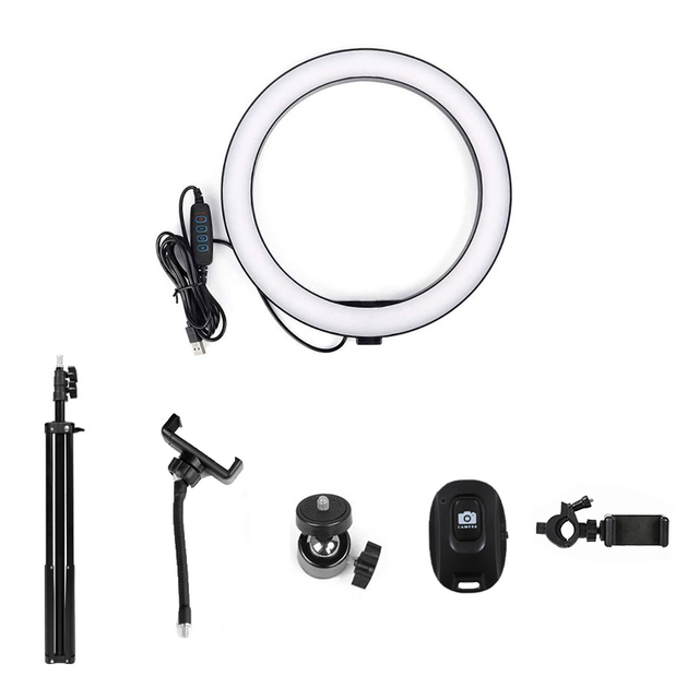 10 Inch LED Ring Light 2M Adjustable Tripod Stand Dual Phone Holder Selfie Ring Lamp for Live Streaming TikTok YouTube