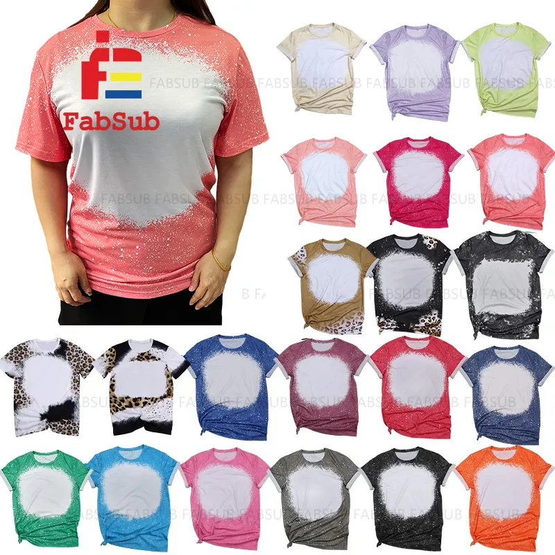BEST SELLER Faux bleach Sublimation 100% polyester cotton feel sublimation blank tshirt ready to ship bleached t shirts
