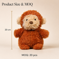 Peluche singe super douce en fourrure bouclée courte, 20 cm, rembourrée en coton PP, pour la vente en magasin de cadeaux