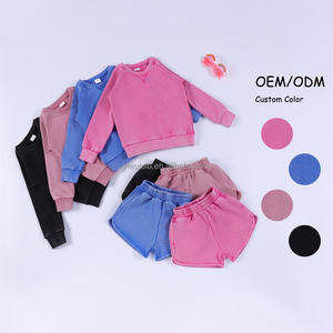 Classic Fall Winter Boys Girls Neutral Cotton Long Sleeve Sweatshirts Short Pants Baby <strong>Kids</strong> Boxy Solid Color Clothing Sets - Product Image 3