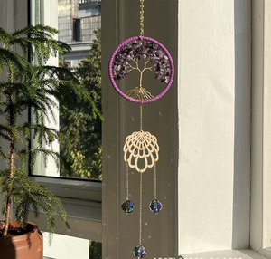 Penjualan laris empat warna kerikil kristal alami pohon kehidupan suncatcher batu kristal ornamen lonceng angin dekorasi rumah penangkap matahari - Product Image 2