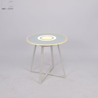 Table basse avec haut-parleur et éclairage, son LED, pour Home cinéma, Table en verre trempé, pieds en fer mat, commande tactile HiFi