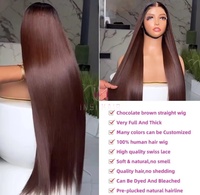 Peluca de Cabello Humano Liso Color Marrón Chocolate, Sin Pegamento, Densidad 250, SDD, Cabello Virgen Vietnamita, Peluca con Frente de Encaje, Precio al por Mayor, Lista para Usar