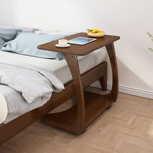 Solid Wood Movable Coffee Table With Wheels Living Room <b>Small</b> Table Bedroom Corner <b>Desk</b> Natural Walnut Color Rubberwood - Product Image 3