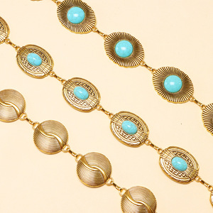 โซ่คาดเอวสไตล์ตะวันตกสีเทอร์ควอยซ์ โซ่โลหะรูปทรงเรขาคณิตสำหรับผู้หญิง แฟชั่นโบฮีเมียน สวมใส่ได้ทุกวัน ทำจากโลหะผสมสังกะสี - Product Image 4