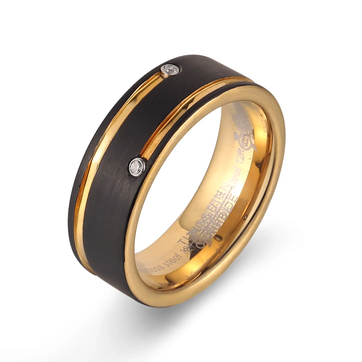 Anello in acciaio al titanio tungsteno oro nero moda 8mm all'ingrosso personalizzato per uomo