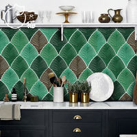 Tuile de mosaïque artistique 3D en céramique de qualité supérieure, motif feuille tropicale, pour mur d'accent extérieur, effet brique réfractaire en relief