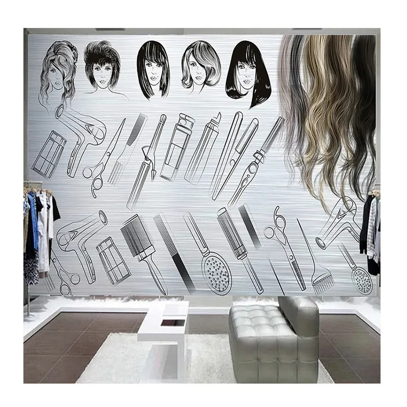 خلفية جدارية مخصصة من KOMNNI ، خلفية إبداعية ثلاثية الأبعاد لصالون الشعر ، خلفية متجر الملابس الجدارية