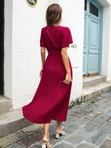 Abiti da donna Casual estate maniche a foglia di loto abito a pieghe allacciato partito Maxi manica corta abiti da ufficio lavoro formale da donna - Product Image 5
