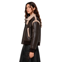 Veste coupe-vent courte pour femme en similicuir vintage avec garniture en fausse fourrure, col à revers, fermeture éclair, imperméable, chaude pour le printemps