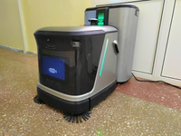 Robot Pembersih Lantai Komersial 4-in-1, Auto Scrub Mop Sweep Vacuum, Pembersih Lantai Industri Dengan Tangki Air 50L untuk Gudang Pabrik