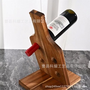 Estante para Vino de Madera de Acacia, Soporte de Exhibición para 4 Botellas con Portavasos - Product Image 2