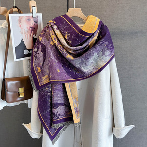 Estilo Vintage elegante pintura al óleo patrón Floral imitación Cachemira cálida bufanda vestido <span class=keywords><strong>de</strong></span> noche abrigos capa Pashmina chales invierno - Product Image 5