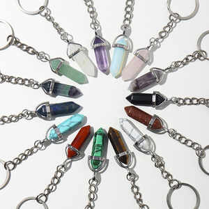 Wholesale Natural Healing Crystal Crafts Key Chain Crystal Double Pointed Key Chain Souvenir Gift