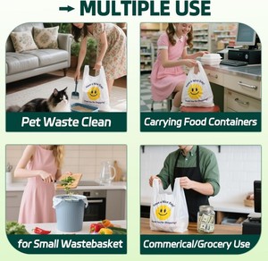 ถุงเสื้อยืด PE ย่อยสลายได้ พิมพ์โลโก้ได้ พร้อมหูหิ้วแบบเสื้อกั๊ก สำหรับใส่ของชำ ผัก และช้อปปิ้งในซูเปอร์มาร์เก็ต - Product Image 5