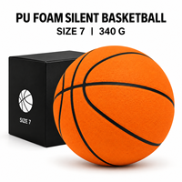 Ballon de basketball silencieux d'intérieur en mousse PU taille 7, 340g, orange et noir, rainuré, toucher doux, logo personnalisé, boîte couleur, vente en gros