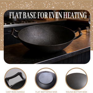Poêle à frire multifonctionnelle chinoise marmite antiadhésive marmite à soupe ronde noire <span class=keywords><strong>Wok</strong></span> de cuisson en fonte avec double poignée - Product Image 5
