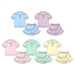 GSD3962 CUSTOM Ensemble jupe et haut à manches courtes vert uni pour petite fille active, vente en gros pour enfants - Product Image 5