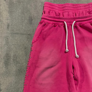 <span class=keywords><strong>Pantaloncini</strong></span> Estivi da <span class=keywords><strong>Uomo</strong></span> Personalizzati OEM in Cotone Pesante con Lavaggio Acido, Coulisse, Strass, Doppia Vita, <span class=keywords><strong>Rosa</strong></span>, Stile Streetwear, Effetto Vissuto - Product Image 3