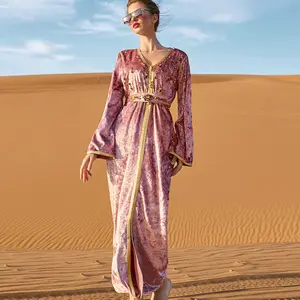 Kuwii-vestido de lujo con diamantes cosidos a mano, falda de terciopelo, burkha abaya, musulmán, para invierno, venta al por mayor, 2190