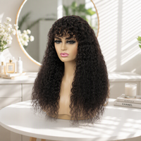 Perruque indienne Remy sans colle, fabriquée à la machine, brun moyen, lisse crépu, longueur 13, densité 250%, franges aériennes, sans dentelle, perruque complète pour